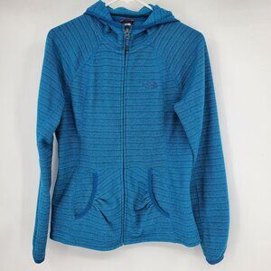 The North Face Light Fleece Women's Blue Striped Hooded Zip‎ Up Jacket Medium